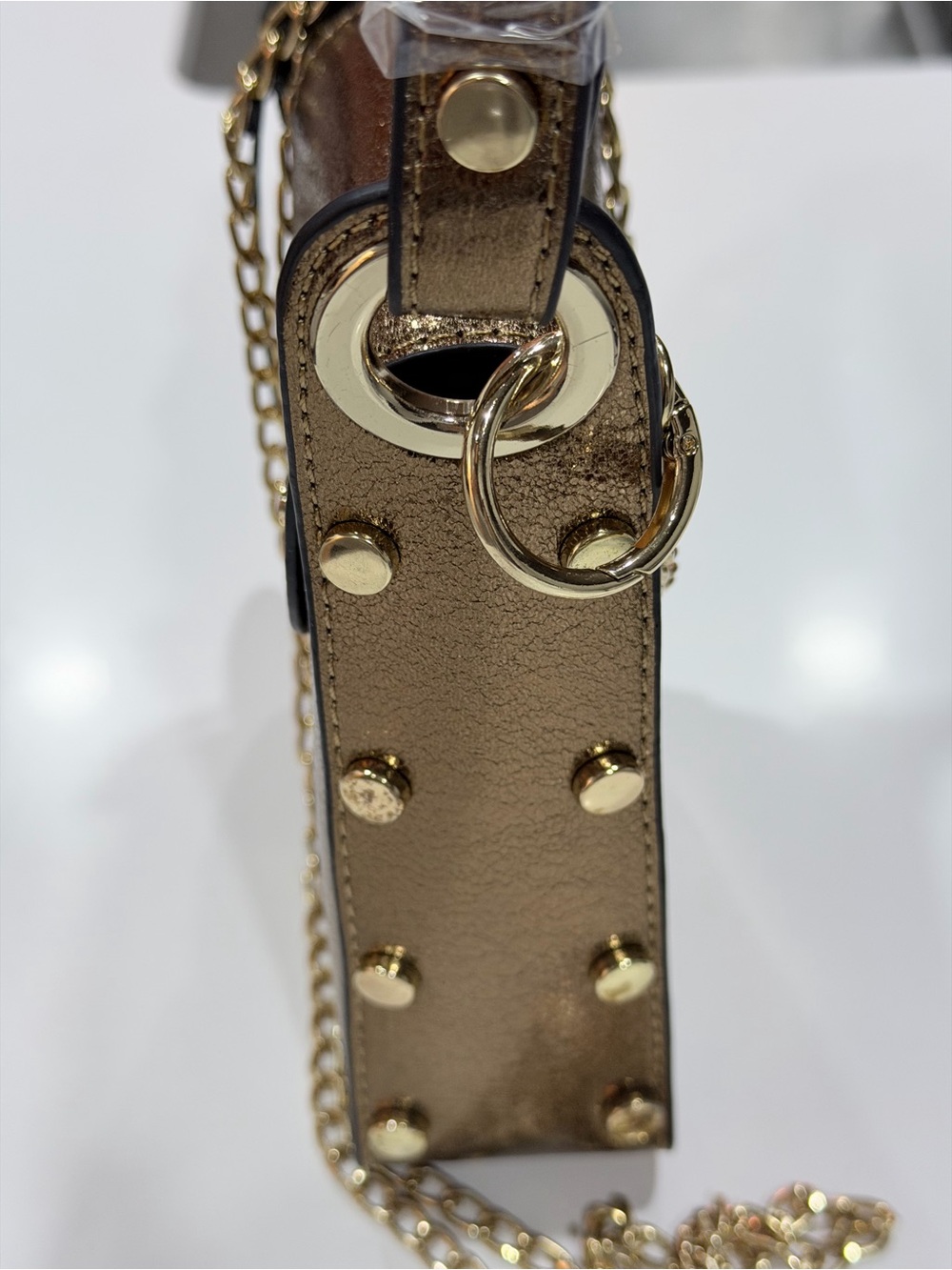 Milan Chiva Crossbody Bee Cell Phone Purse, metallic bronze faux leather finish - Picture 5 of 10
